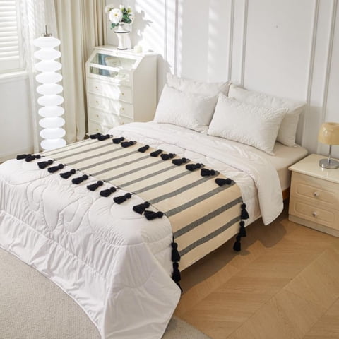 Wyj Hogar - Piecera Tejido Bohemio De Algodon / Lino 70X210 Cm Negra