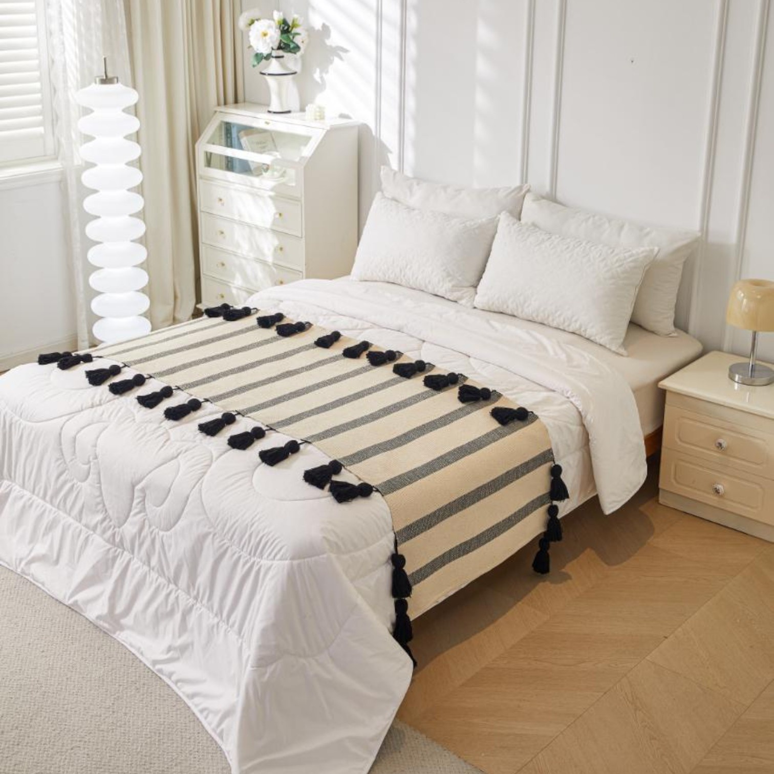 Wyj Hogar - Piecera Tejido Bohemio De Algodon / Lino 70X210 Cm Negra