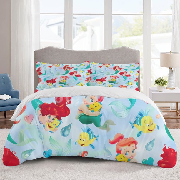 Ariel Bedding Sets Cartoon Duvet Cover Lightweight 3 Piece Bet Sets for Kids Boys Girls