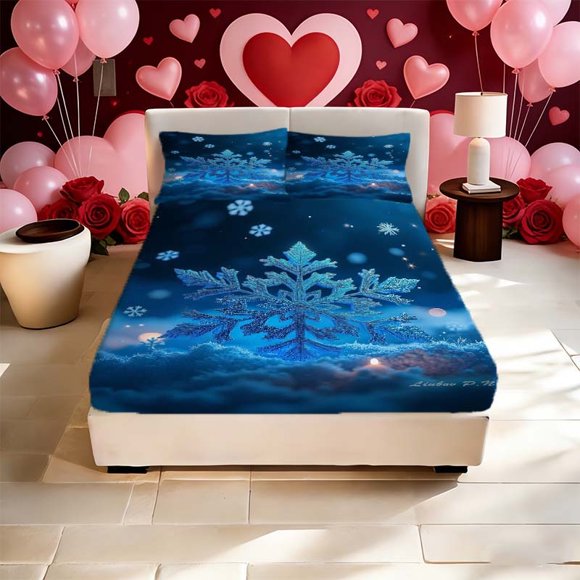 Art Snowflake Printed Fitted Sheet Set a Must-Have for Home and Guest Rooms Deep Pocket for Secure Fit Without Shifting Soft and Breathable for Better Sleep Ide