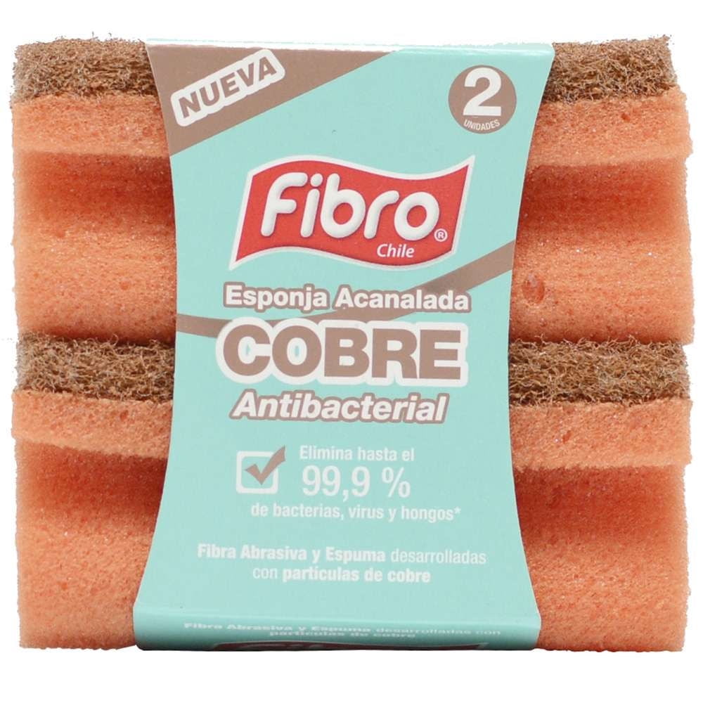 Esponja De Cobre Antibacterial Acanalada Display 2 Un Fibro