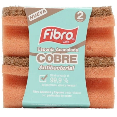 Esponja De Cobre Antibacterial Acanalada Display 2 Un Fibro