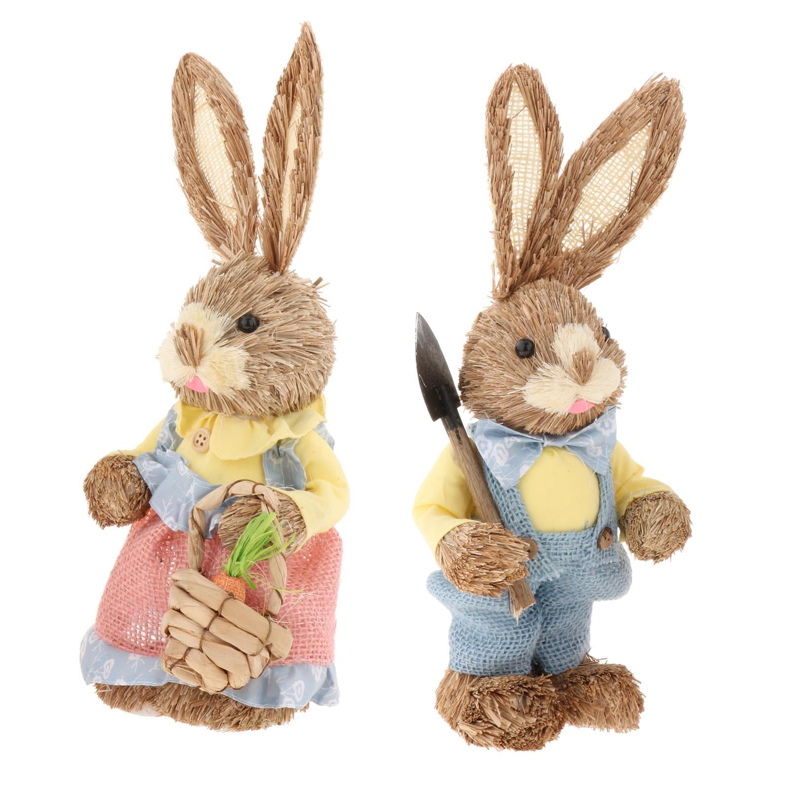 Magideal - Adorno De Conejo De Paja De 35 Cm Con Ropa, Accesorios Para Fotos, Decoración De Animales De Pie Para Pascua, Estatuas De Conejo Para Escritorio, Jard Amarillo
