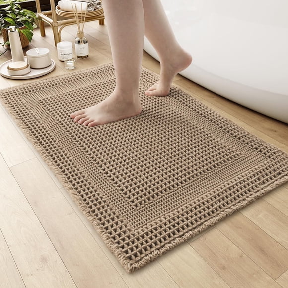 Alfombra de baño AMOAMI 43 × 61 cm Beige antideslizante con textura waffle