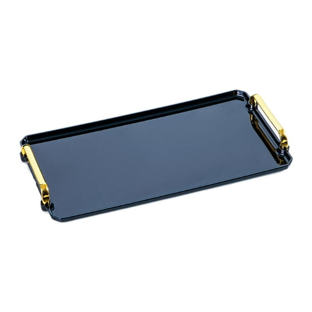 Bandeja para Servir, Bandeja Decorativa para Maquillaje, Organizador Rectangular para Baño, Joyería, Perfume, Soporte Cosmético para Mesa de Ducha, Es negro