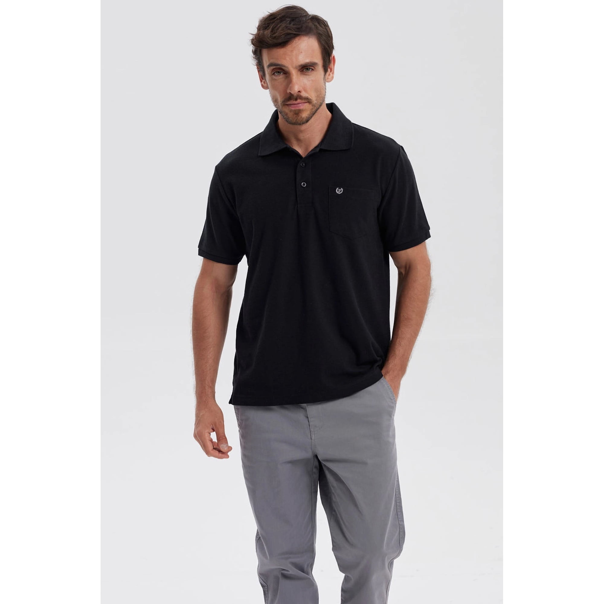 Fashionspark - Polera Hombre Piqué Básica Lisa Negro - V