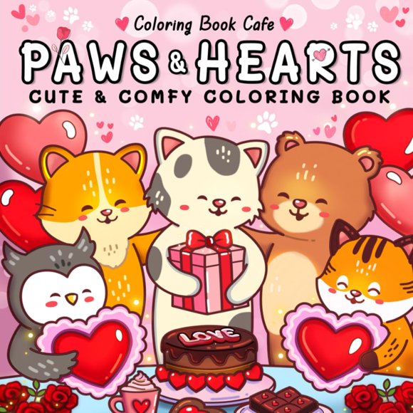 Libro para colorear Paws & Hearts para adultos y adolescentes con Animal Sce