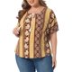 thumbnail image 4 of Agnes Orinda Blusas Casuales de Talla Grande para Mujer, Tops de Verano para Escuela y Universidad, Boho con Cordón y Borlas, Cuello en V, Manga Corta, Estampado Floral, 4X Marrón, 4 of 6