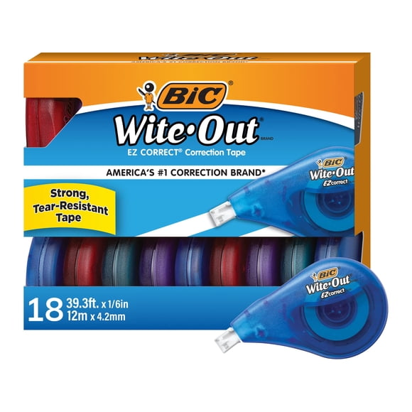 Cinta correctora BIC Wite-Out Brand EZ Correct, 39,3 m, paquete de 18