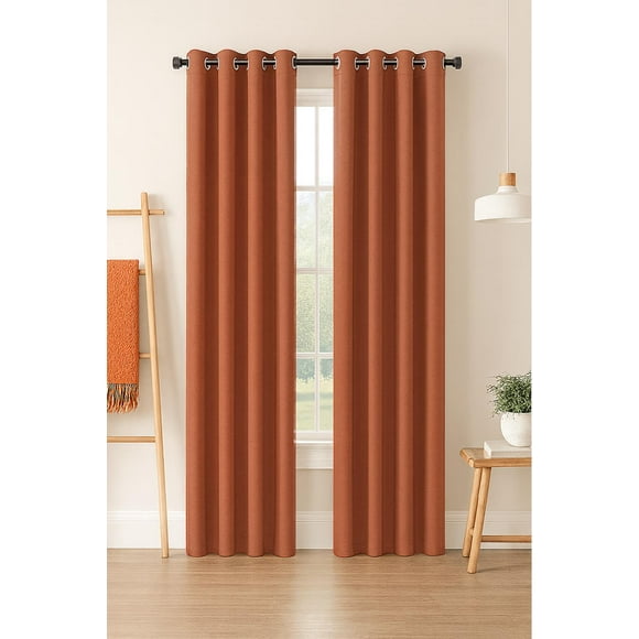 Cortina Blackout 100% Engomada Termica Tela Ligera 140x225 - Microfibra Premium - 2 Paños Naranjo