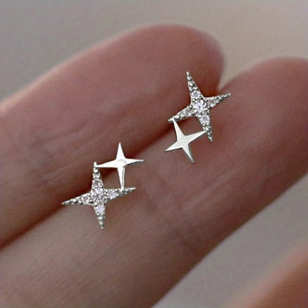 Stunning Double Star Stud Earrings with Zircon Inlay - 18K Gold Plated for Women's Proposal and Engagement Parties - Perfect Gift Idea