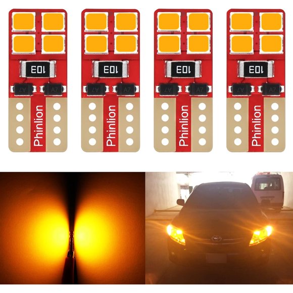 Lámpara LED T10 PHINLION 168 194 12V Ámbar Pack 4 8LED 2835SMD