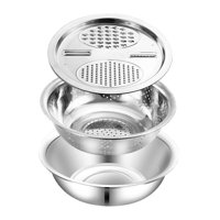 Magideal - 3 En 1 Cesta De Desagüe Cortador De Vegetales Cuenca De Acero Inoxidable Con Tazón De Ensalada De Ensalada De Vegetales En Rallado Para Zanahorias