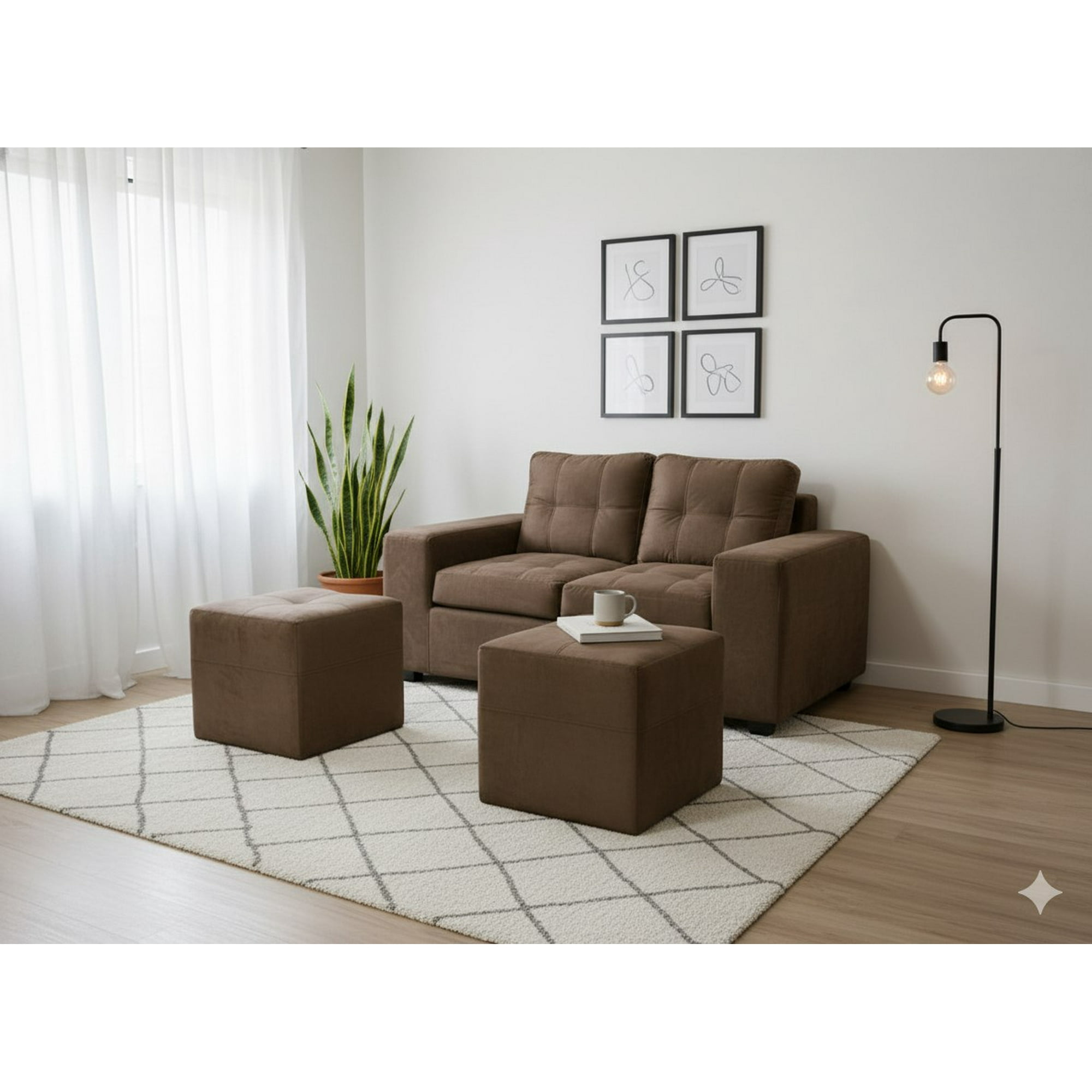 Muebles Cottoni - Sofá 2 Cuerpos + 2 Pouf Lucca Felpa