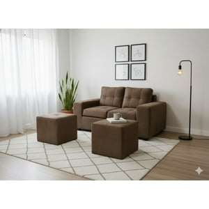 Muebles Cottoni - Sofá 2 Cuerpos + 2 Pouf Lucca Felpa