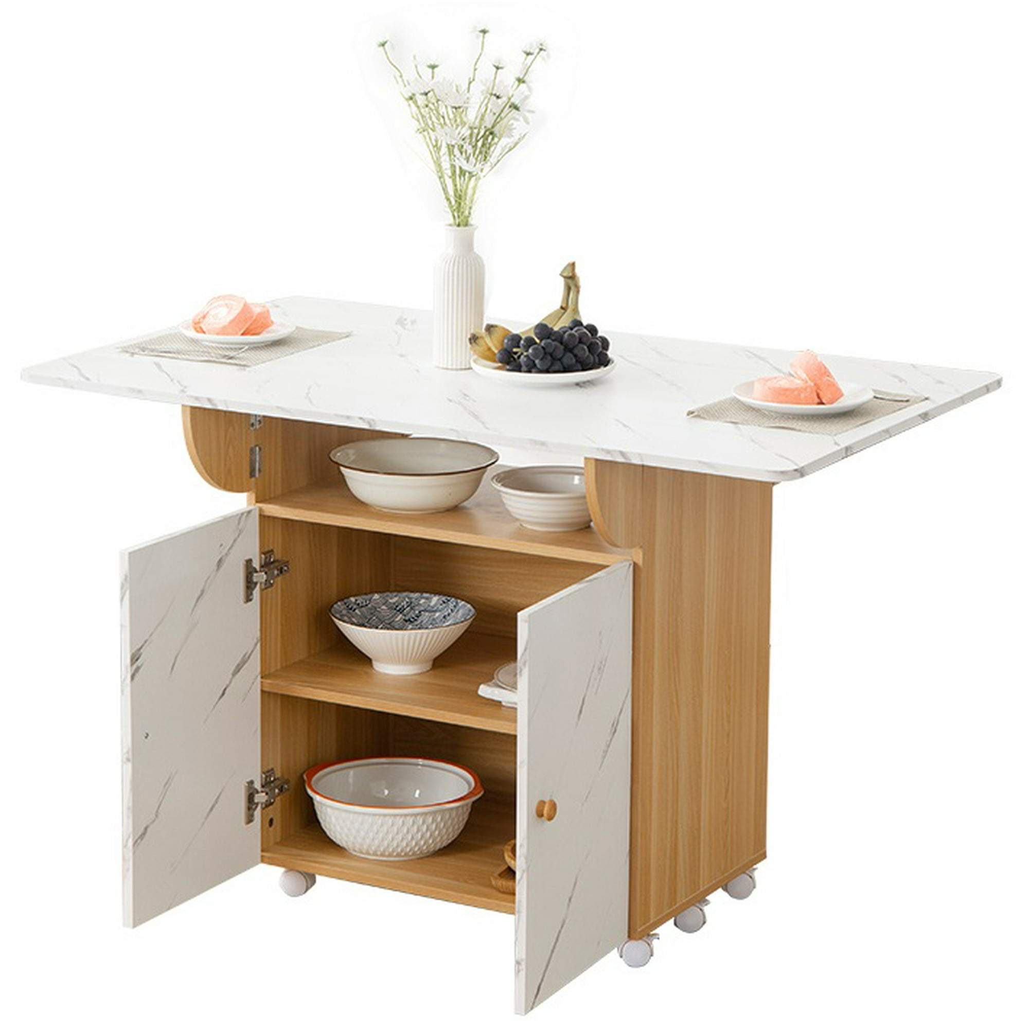 Perfectseat - Mesa Comedor Isla Multiuso Blanco/bambú