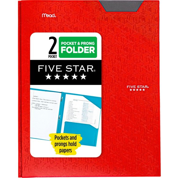 Carpeta Five Star de plástico que se mantiene en su sitio, con bolsillos y cierres de púas