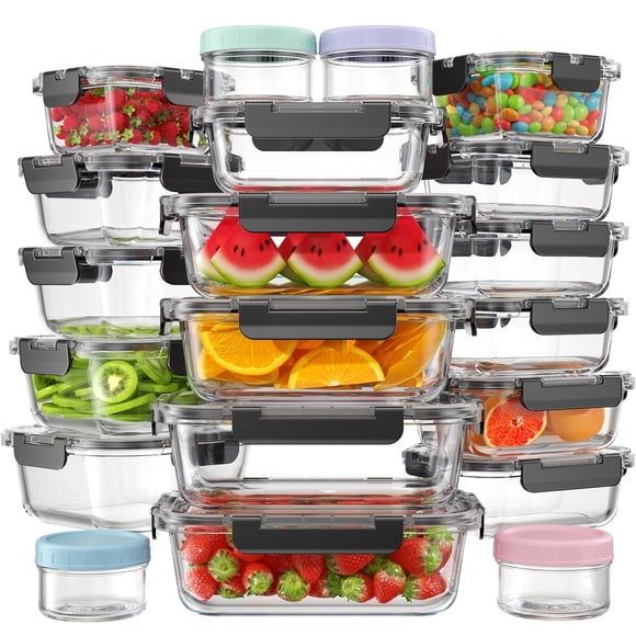 Recipientes de vidrio para almacenamiento de alimentos KEMETHY, 40 piezas, libres de BPA