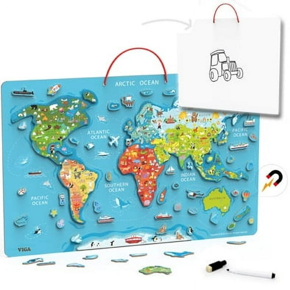 Juguete Madera Pizarra Magnética Mapa Mundo