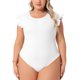thumbnail image 1 of Agnes Orinda Women's Plus Size Bodysuit Elástico Cuello Redondo Volante Manga Corta Ajuste Ceñido Casual Básico Tops 2X Blanco, 1 of 5