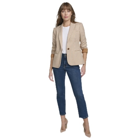 Chaqueta De Negocios Para Mujer, Estilo Blazer Tommy Hilfiger, Color Tabaco/Marfil