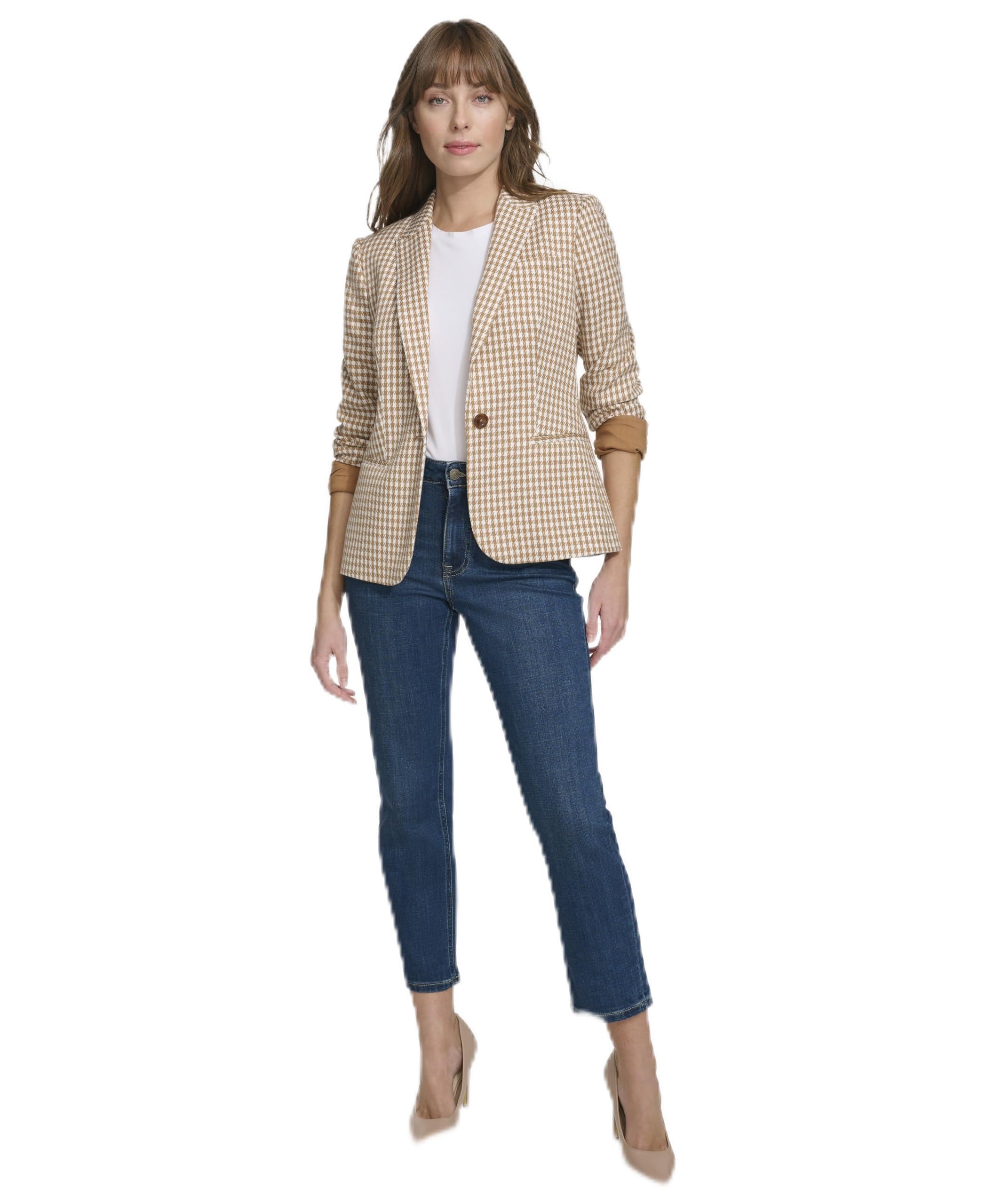 Chaqueta De Negocios Para Mujer, Estilo Blazer Tommy Hilfiger, Color Tabaco/Marfil