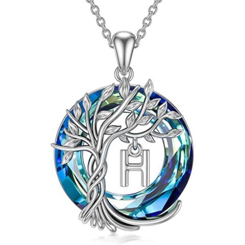 Collar Heshpaws Tree Of Life Con Inicial A-Z Azul