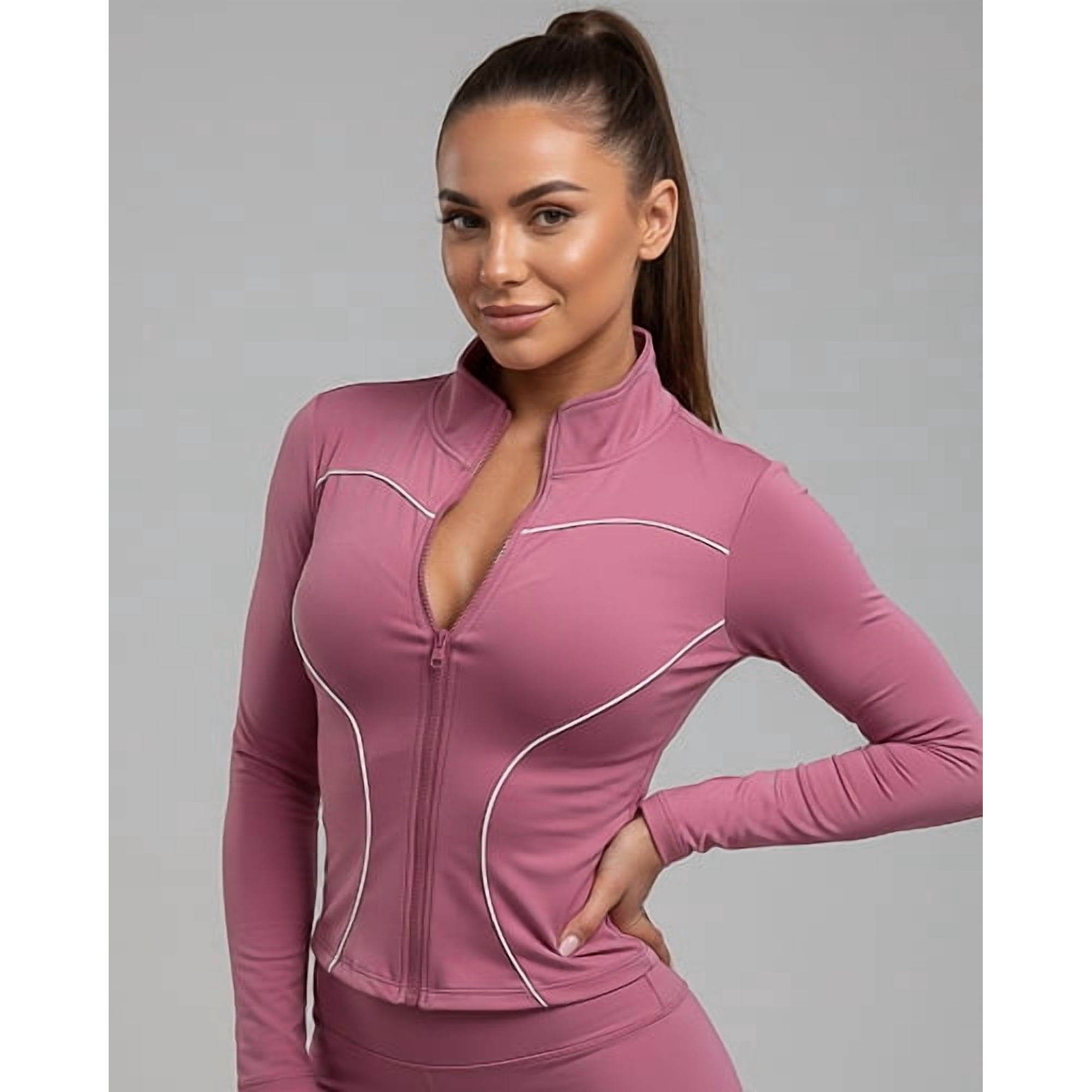 Flix Spa - Chaqueta Deportiva Mujer Compresión Gym Fitness Entrenamiento Con Líneas Blancas