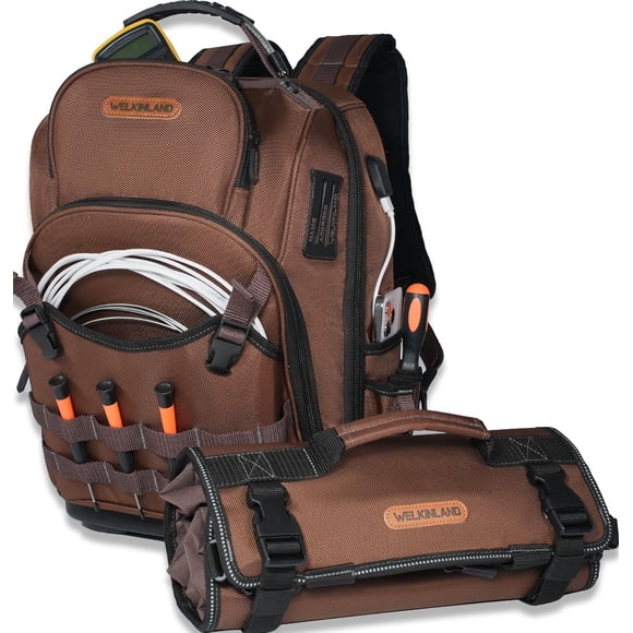 Mochila para herramientas WELKINLAND con 70 bolsillos y rollo de herramientas, juego de 4 piezas