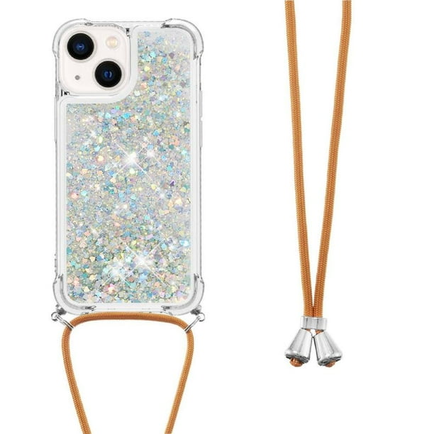 Funda FOXDOCK para iPhone 15 con Cuerda Ajustable, Brillo Líquido, Protección Antigolpes y Lente – Ideal para Regalo