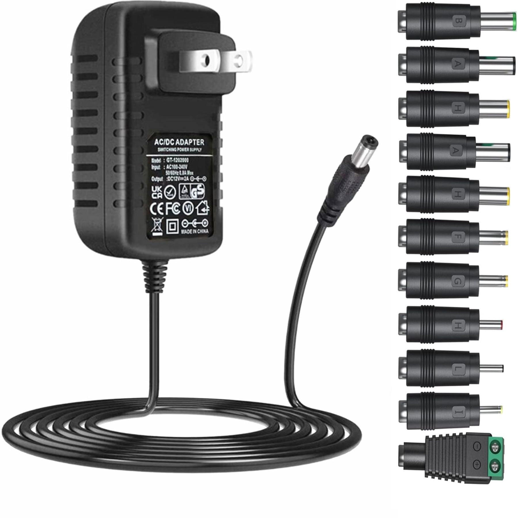 Adaptador De Corriente Guanting 12v 2a 24w Con 11 Puntas De Enchufe Dc, 110v