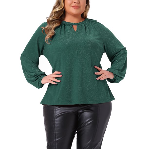 Agnes Orinda Conjuntos de Halloween para Mujeres Tallas Grandes Día de San Patricio Tops Brillantes con Purpurina Escote en V con Abertura Manga Larga Blusas Elegantes