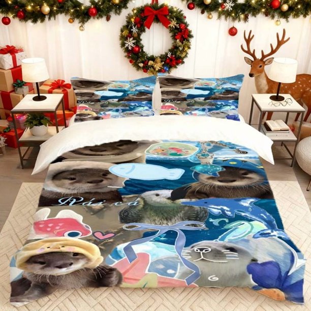 Featuring a Cute Otter Collage This Printed Duvet Cover Set Includes Bedding Essentials: a Duvet Cover And Two Pillowcases Soft And Comfortable It'S Perfect for