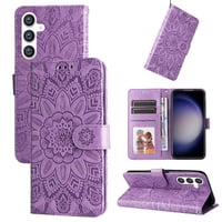 Funda Tipo Cartera Foxdock Para Samsung Galaxy S23 Fe , Diseño Girasol En Relieve, Cuero Pu, Cierre Magnético, Soporte Y Tarjetero