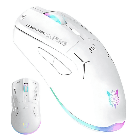 Mouse Gamer Blanco Luz Rgb Conexión Inalámbrica O Con Cable