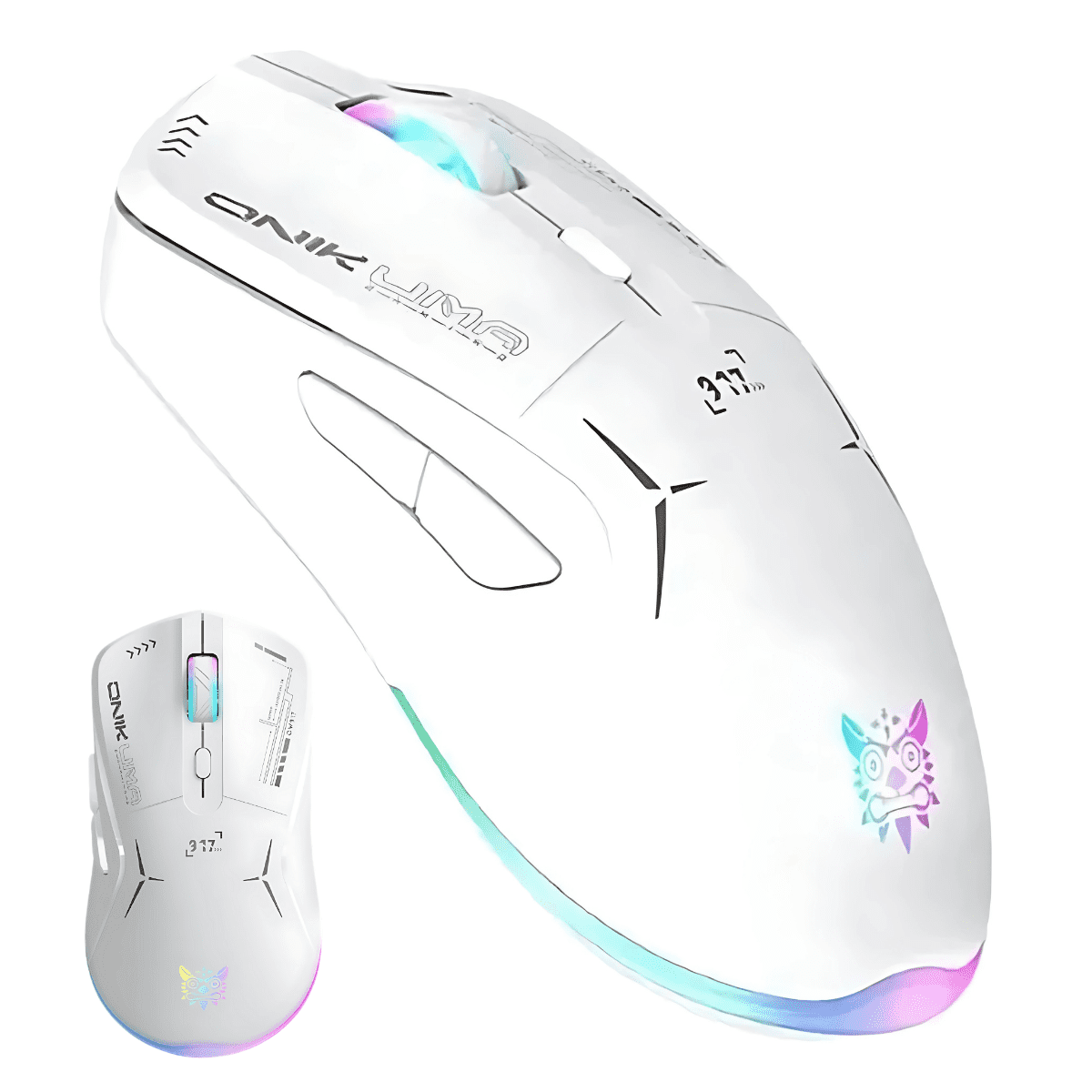 Genérico - Mouse Gamer Blanco Luz Rgb Conexión Inalámbrica O Con Cable