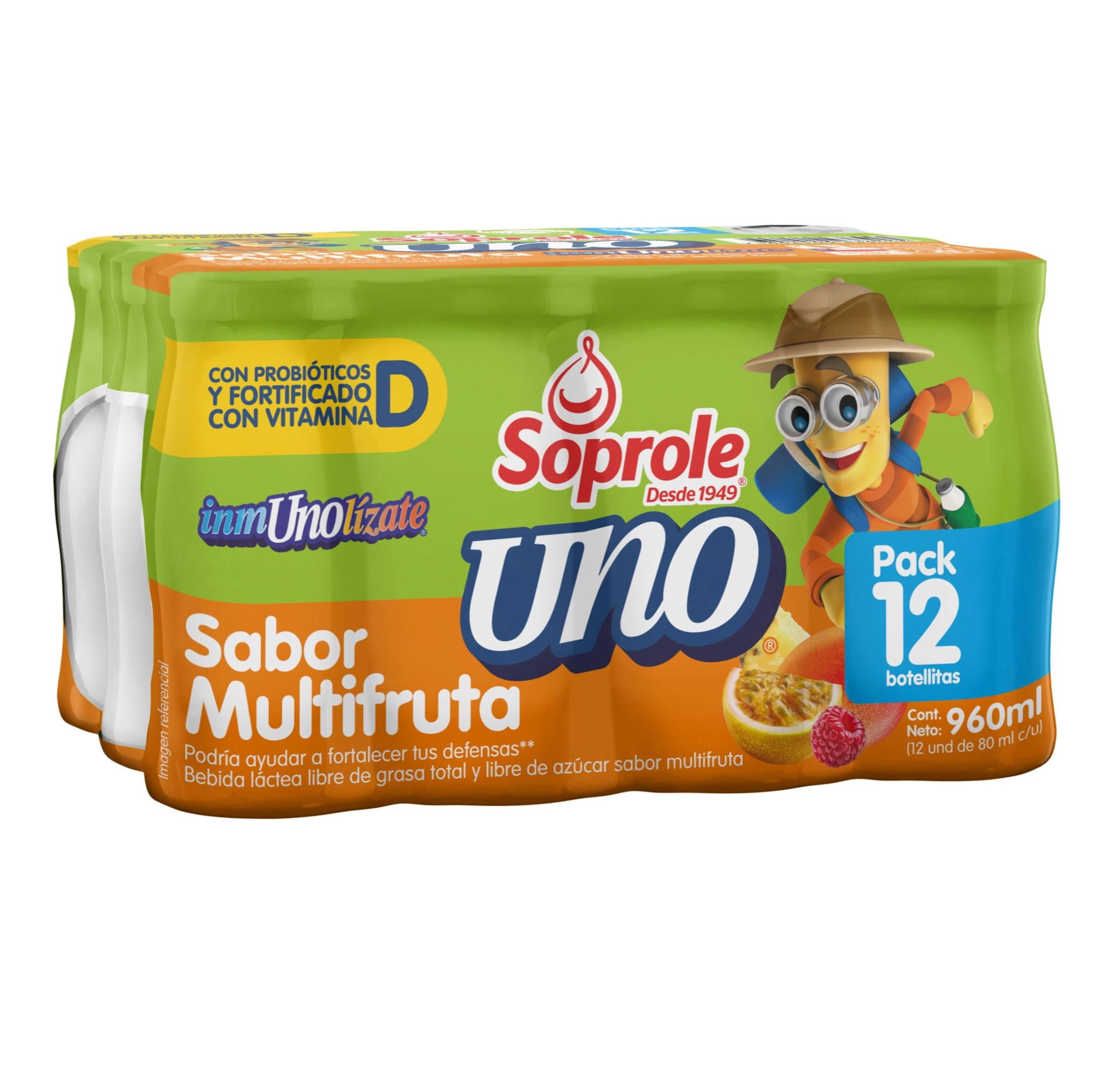 Bebida Láctea Probiótico Uno Multifruta Pack 12 Botella 80 ml c/u Soprole