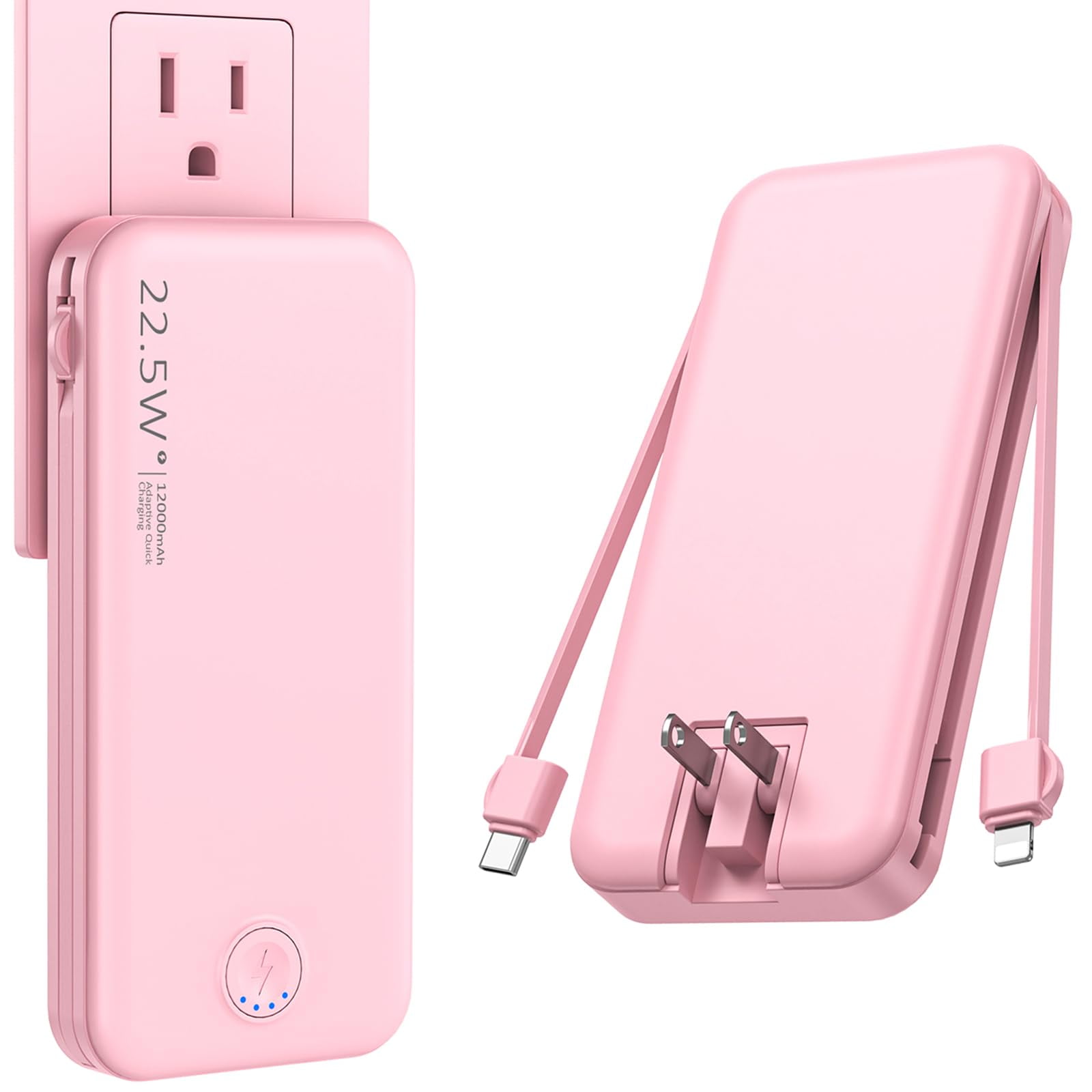 Cargador Portátil Nusyddy De 12000 Mah Con Cable Incorporado Y Enchufe De Pared