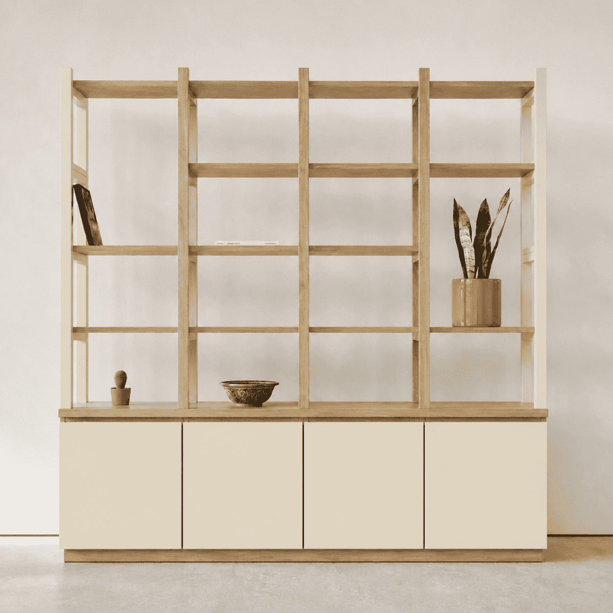 Arca Muebles - Biblioteca "arrayán" Estantería Abierta De Madera Con Postes - Beige - 180x35x200 Cm