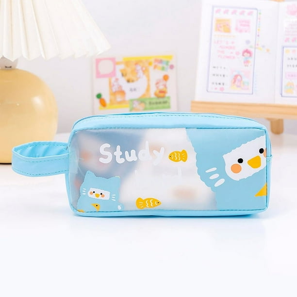 Cute and Convenient PVC Stationery Bag for Students - Large Capacity Pencil Case with Cartoon Design