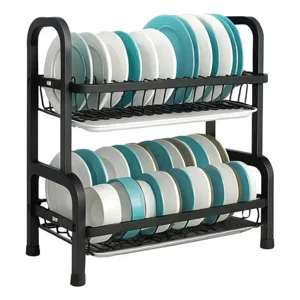 Genérico - Rack Para Platos Multifuncional Color Negro 2 Niveles