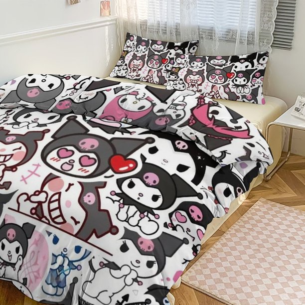 Kuromi Print Bedding Set Pattern Duvet Cove Set 3 Pieces 1 Quilt Cover And 2 Pillowcases for Women Men Teens