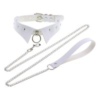 Magideal - Gargantilla De Cuello , Suave Y Genial, Accesorio De Cosplay De Cuero Sintético Con Correa De Cadena. Blanco