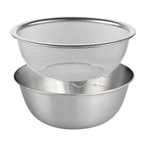 Bothyi - Colador Microporoso De Acero Inoxidable 304 De 2 Piezas Con Tazón Para Mezclar Frutas De 18 Cm