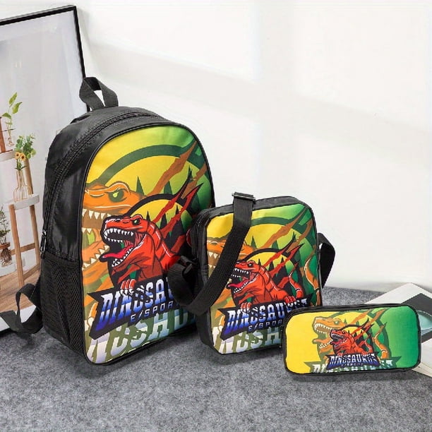 3pcs Backpack Crossbody Bag And Pen Bag Set, 13.8inch 35cm Boys Girls Kids Backpack Lunch Bag Pencil Case Set, Travel Camping Backpack, Casual Cartoon Backpack With Padded Back And Adjustable Strap, F
