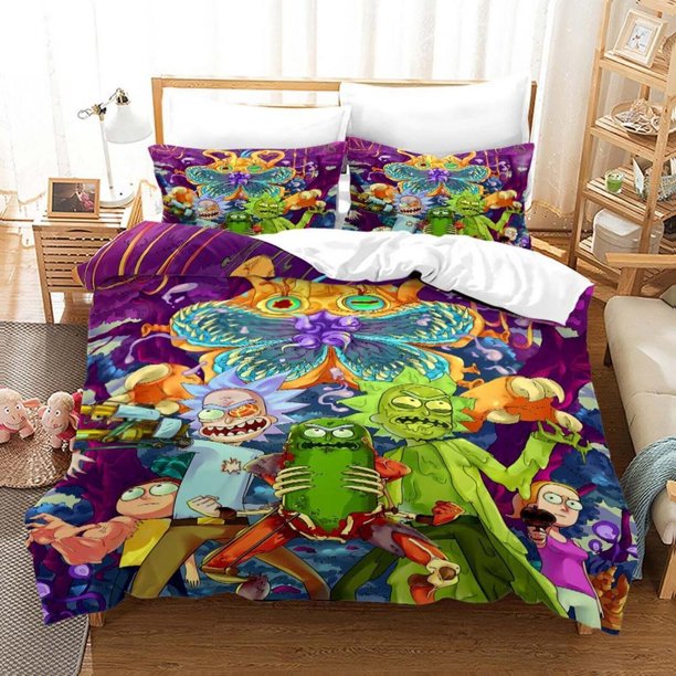 Rick And Morty Cartoon Quilt Duvet Cover Set Kids Bedding3-Piece Bedding Set
