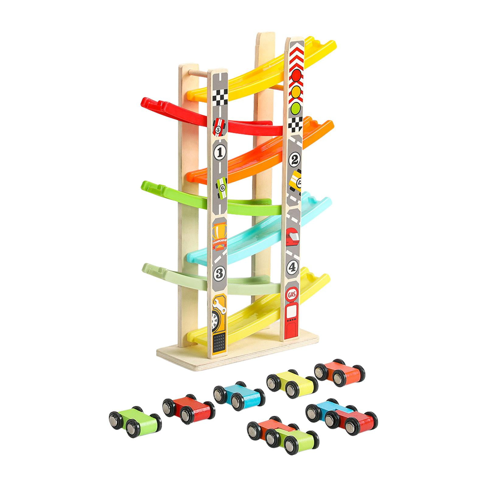 Bothyi - Rampa De Pista De Coche De Madera, Juego De Vehículos De Carreras De Juguete Para Niños, Regalo De Cumpleaños, 7 Pistas