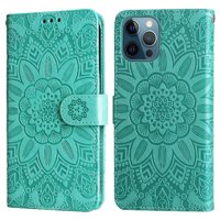 Funda Tipo Cartera Foxdock Para Iphone 12 Pro Max , Diseño Girasol En Relieve, Cuero Pu, Cierre Magnético, Soporte Y Tarjetero