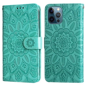 Funda Tipo Cartera Foxdock Para Iphone 12 Pro Max , Diseño Girasol En Relieve, Cuero Pu, Cierre Magnético, Soporte Y Tarjetero