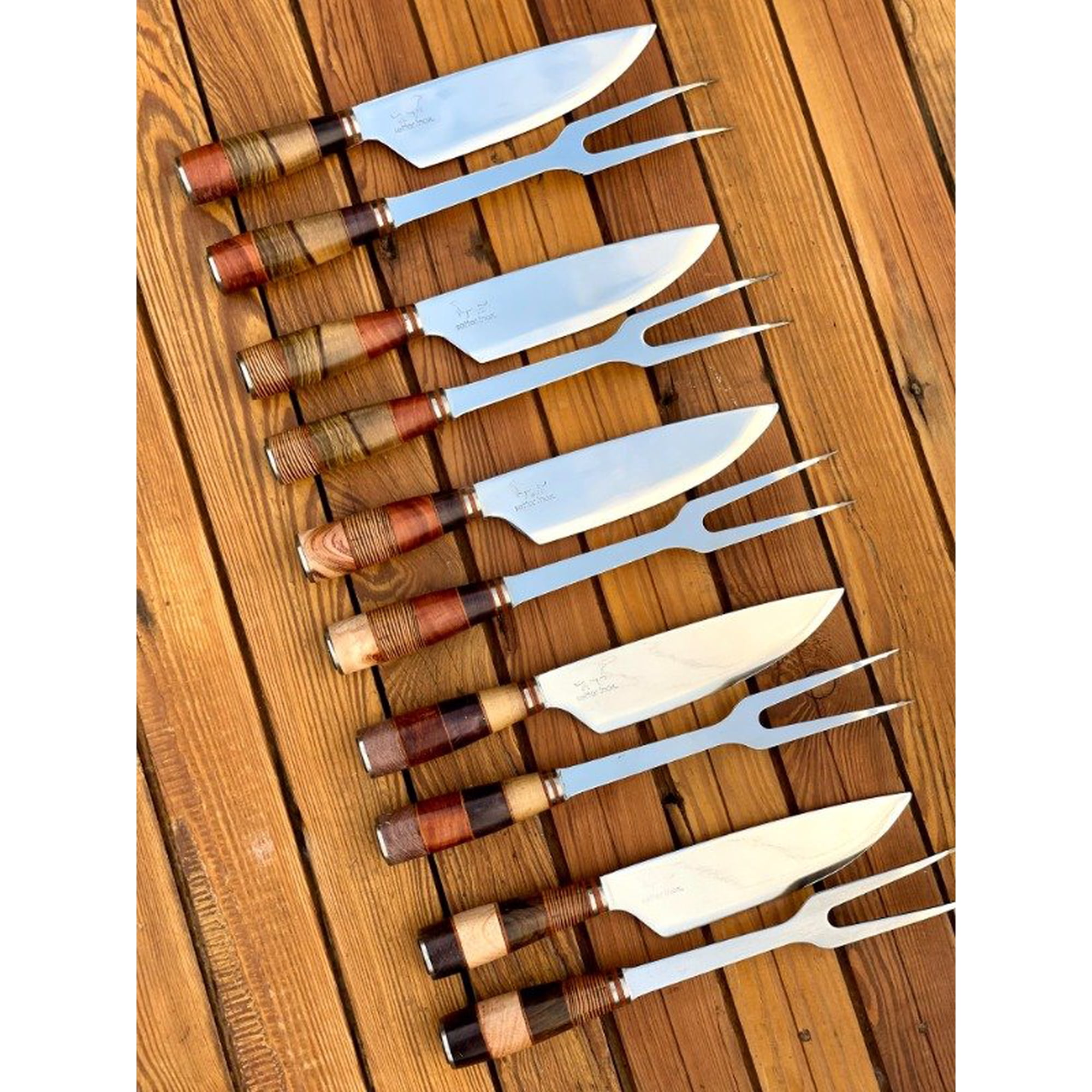 Entreparrilleros.cl - Set De Cuchillos Y Tenedor 20" Madera